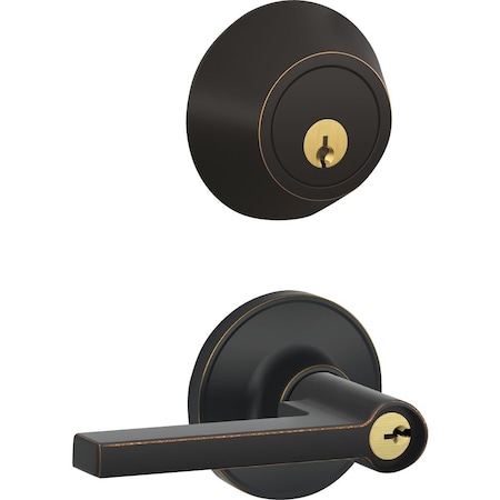Dexter By Schlage Solstice Aged Bronze Single Cylinder Deadbolt & Door Lever Combo JC60VSOL716